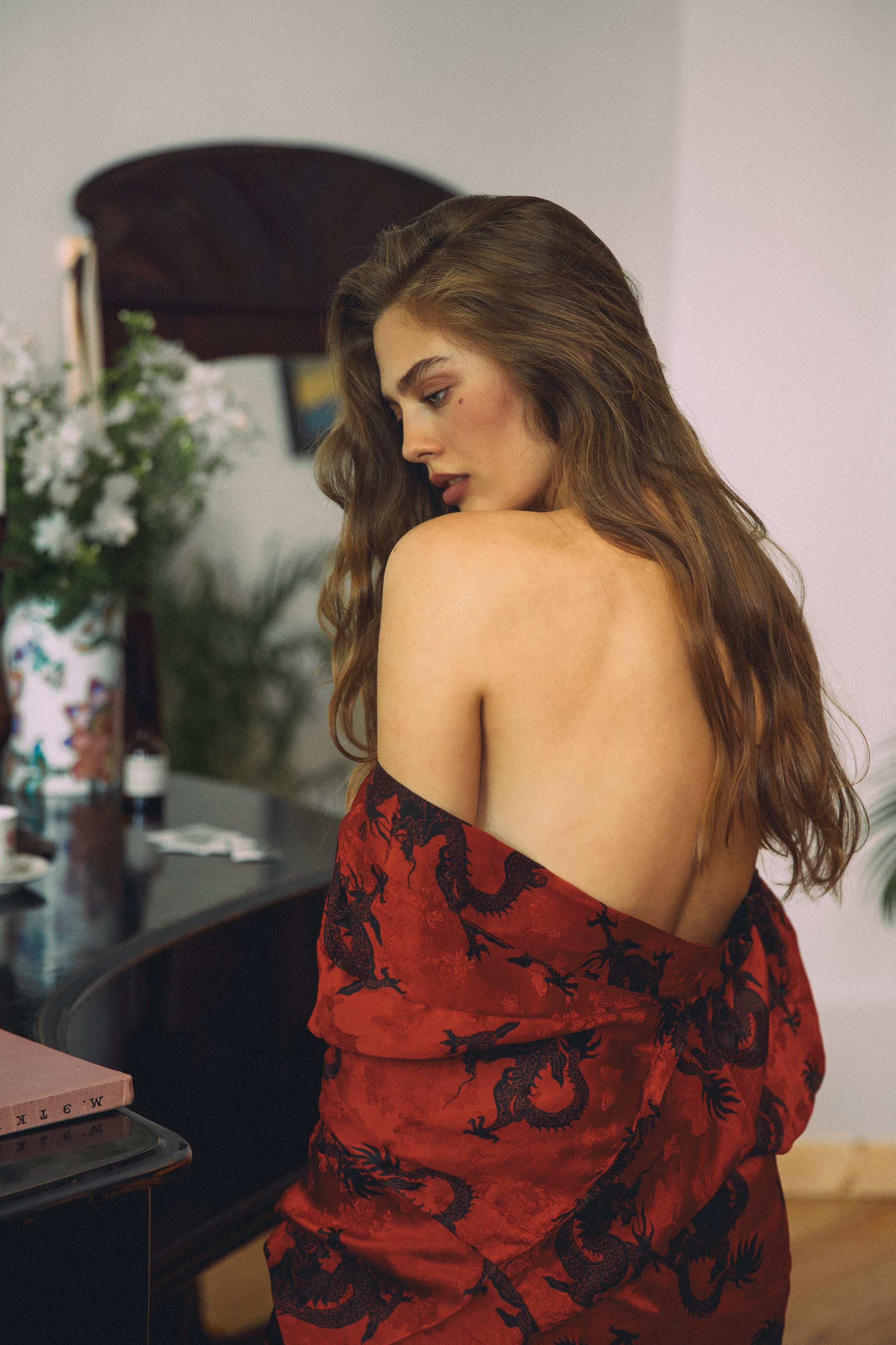 CHINESE STYLE KIMONO WITH PATTERN MAXI